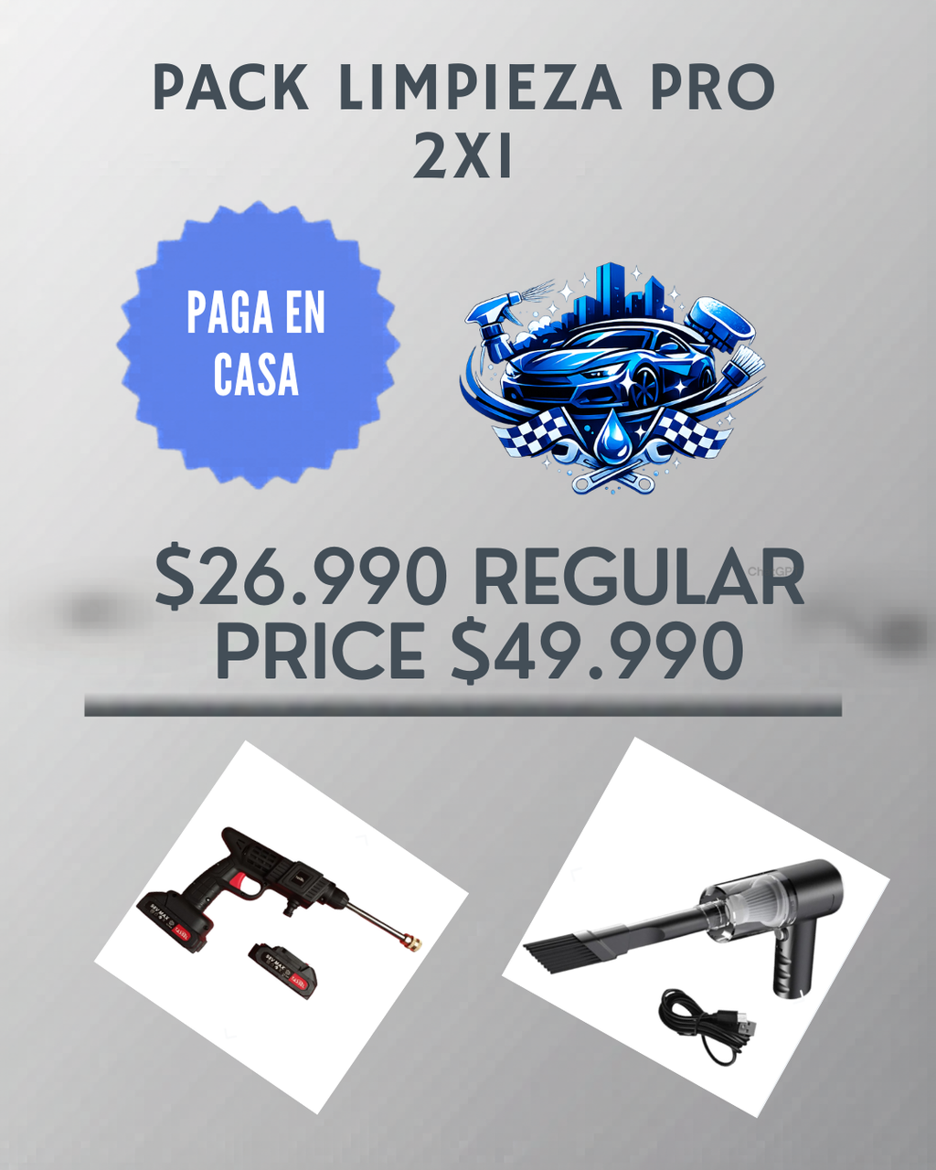 Limpia tu auto en casa en minutos sin gastar en lavaderos 🚗💦 Kit 2 en 1 portátil (hidrolavadora + aspiradora) sin cables