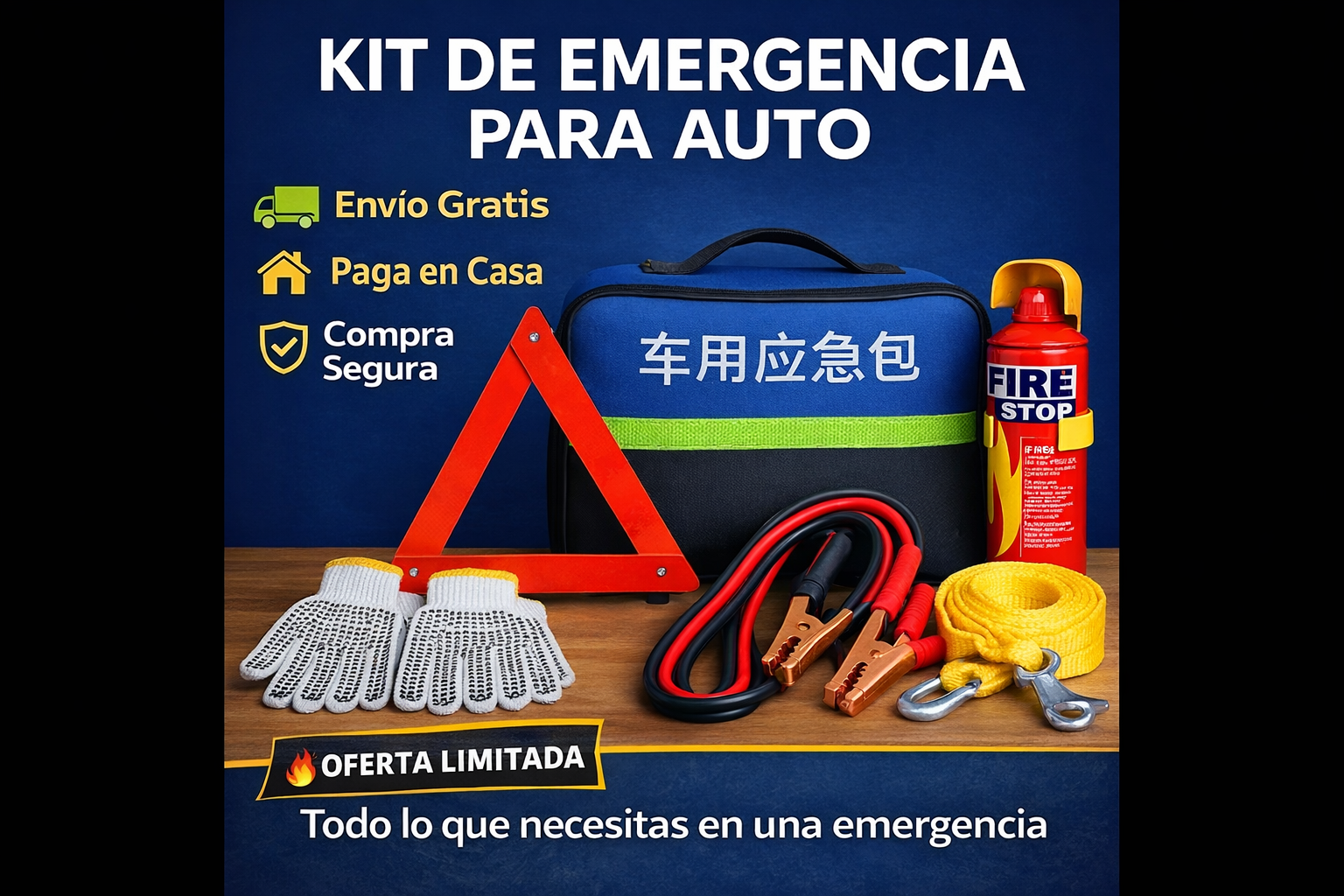 Kit de Seguridad para Auto 5 en 1 – Prepárate para cualquier emergencia